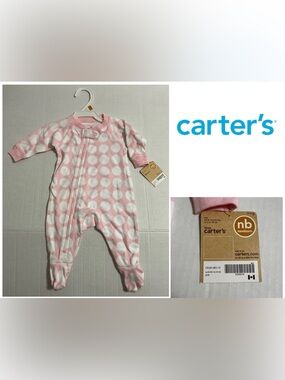 🆕CARTER’S - NB - NWT - INFANT GIRLS PINK WHITE DOT SLEEPER